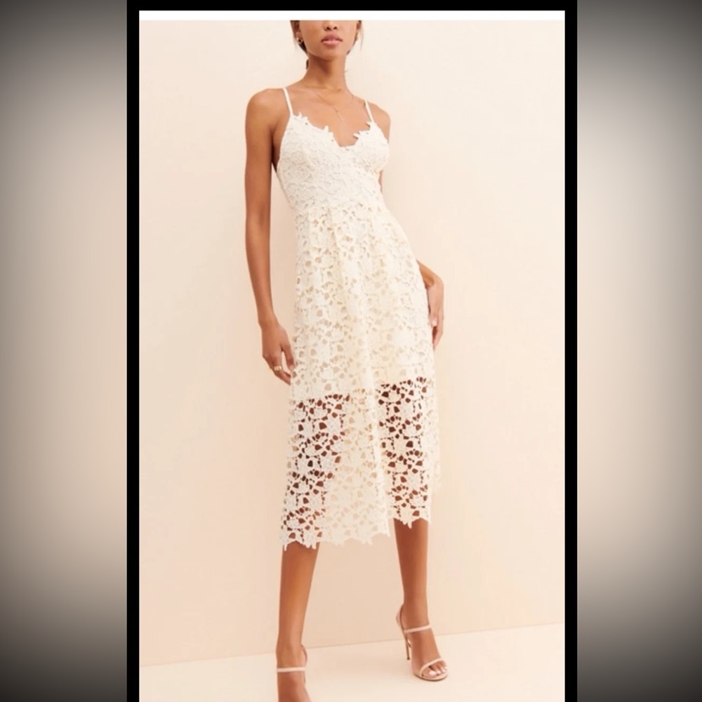 ASTR The Label Butter Yellow Crochet Lace Midi Dress 
size Small (4) - Picture 3 of 12